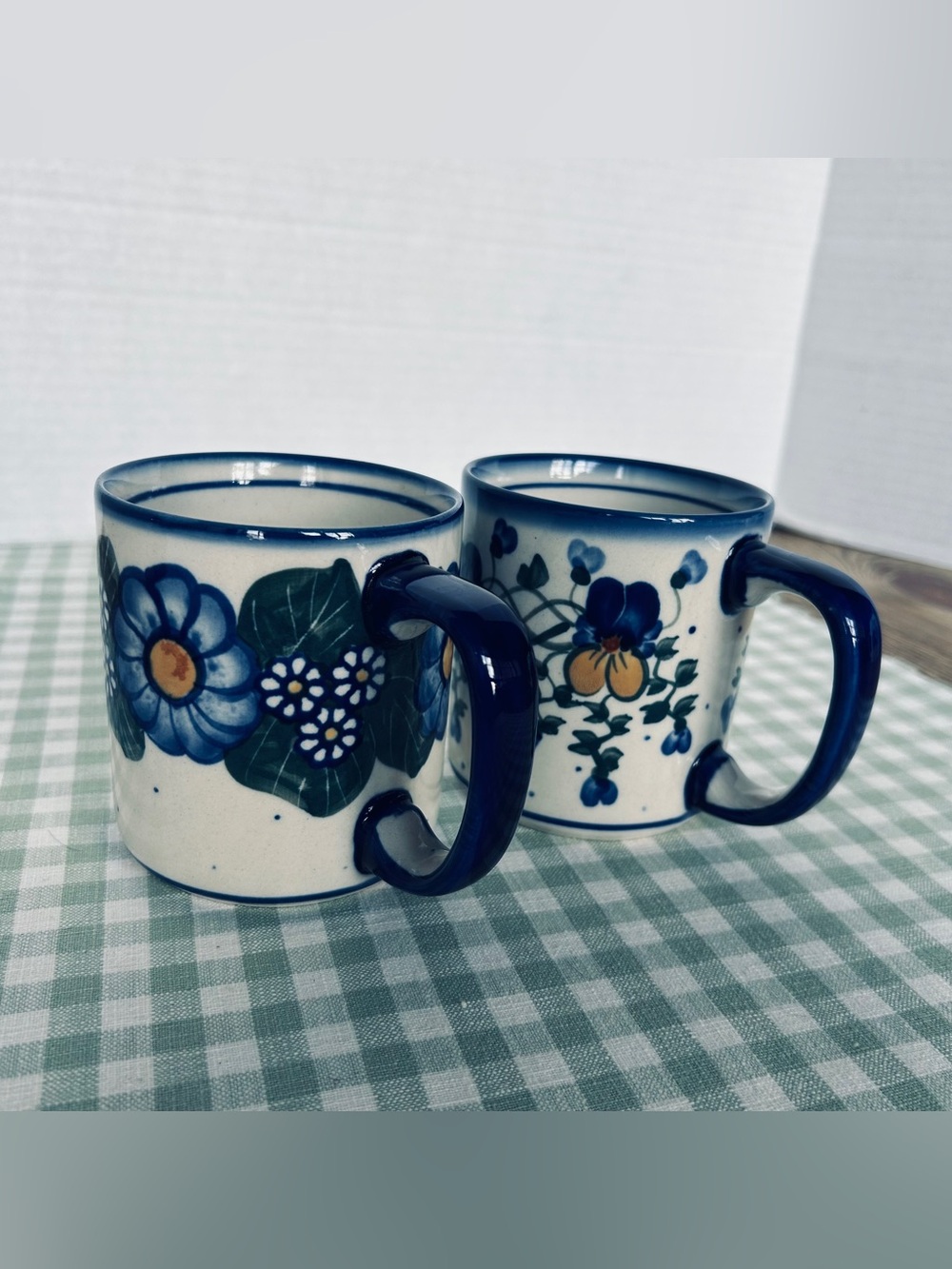 Unik Polish Blue Floral Ceramic Mugs - Pair